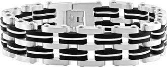 Pompeii3 Mens Steel Polished Two Tone Brushed Black 18mm Link 8.5 Bracelet