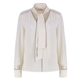 Elisabetta Franchi Blouses, female, White, Size: L V-neck Cr&ecirc;pe Blouse with Front Bow