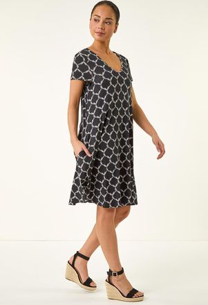 Roman Abstract Pocket Swing Dress