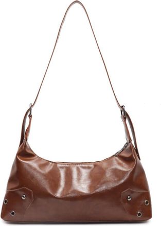 Generic Women Retro Rivet Shoulder Bag PU Leather Vintage Casual Handbags Large Capacity Soft Leather Armpit Bag Female Travel Handbag (Brown)