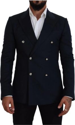 Dolce & Gabbana Blauwe Kasjmier Zijden Blazer - Heren - Blazers - Blauw - M - Kasjmier - Jassen