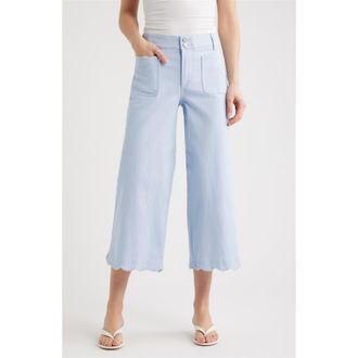 Wit & Wisdom Scallop Patch Pocket High Waist Crop Wide Leg Twill Pants in Periwinkle at Nordstrom, Size 18