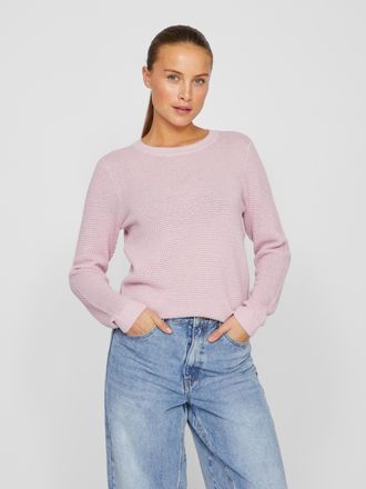 Vila Rundhalspullover VILA VIDALO O-NECK L/S KNIT TOP- NOOS, Damen, Gr. XS, rosa (winsome orchid), Feinstrick, Obermaterial: 100% Baumwolle, unifarben, reg
