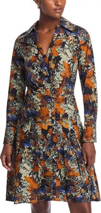 Derek Lam Laney Long Sleeve Pleated Dress In Copper Multi