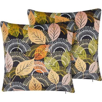 Beliani Beliani - Set of 2 Velvet Scatter Cushions Leaf Pattern 45 x 45 cm Multicolour Lagurus