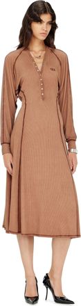 Diesel Midi dress in ribbed jersey with batwing sleeves - Dresses - Woman - Brown