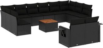 vidaXL Set De Sof&aacute;s De Jard&iacute;n Y Cojines 13 Pzas Rat&aacute;n Sint&eacute;tico Negro Vidaxl