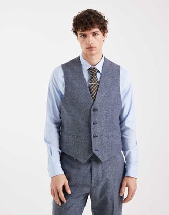 Asos Gilet da abito slim in misto lana grigio a spina di pesce