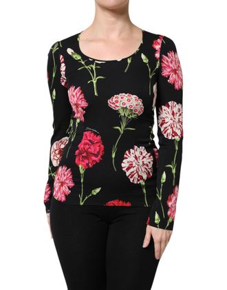 Dolce & Gabbana Black Floral Long Sleeve Women Blouse Top Silk Elastane