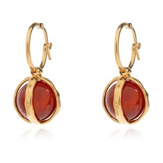 Jil Sander Earrings, female, Yellow, Size: ONE SIZE Brass Earrings with Stone