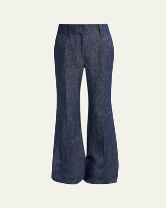 Gabriela Hearst Rhein Pintuck Linen Flare Pants