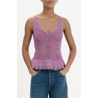 Mango Crochet V-Neck Top in Purple at Nordstrom, Size X-Small