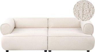 Beliani 3 Seater Sofa Off-White Boucle Rolled Armrests Quality Upholstery Couch Tufted Seat Decorative Mid-Century Modern Style Living Room SALLA