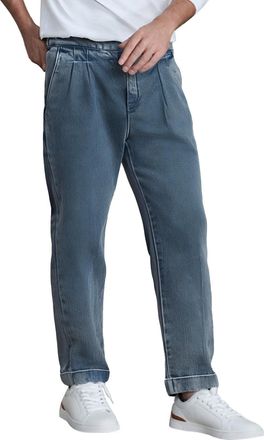 Generic Mens Denim Trousers Elastic Waist Elastic Waist Pull On Jeans Pants Relaxed Straight Fit Denim Jeans Breathable Comfortable Workwear Blue
