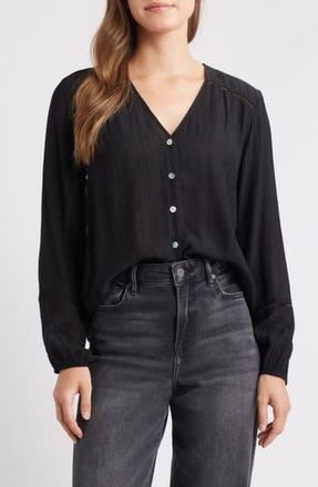 Cloth & Stone Ladder Stitch Front Button Top in Black at Nordstrom Rack, Size X-Small