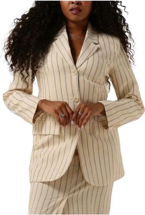 Selected Gestreepte Getailleerde Blazer - Dames - Blazers - Beige - XS - Leer - Jassen