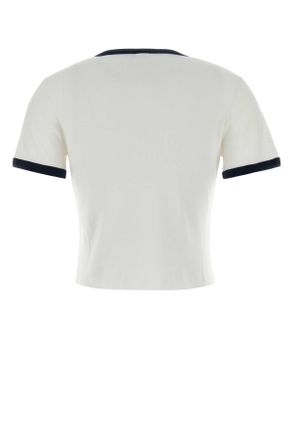 Sporty & Rich Womens White Cotton T-Shirt Whitedarknavydarknavy Exterior Exterior: T-shirts And Polos