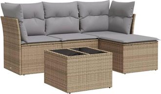 vidaXL Juego De Sof&aacute;s Jard&iacute;n Con Cojines 5 Pzas Rat&aacute;n Sint&eacute;tico Beige Vidaxl