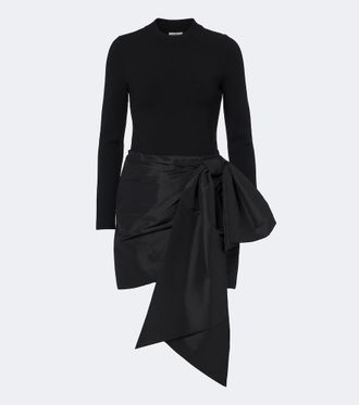 SIMKHAI Bow-detail knitted taffeta minidress