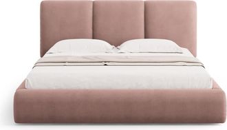Cosmopolitan Design Cama con cabecero y ba&uacute;l 200x200cm de tejido chenilla rosa