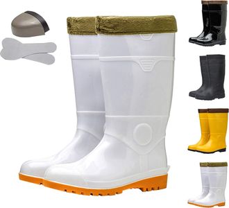 Generic Labor Rain Boots for Men Size 4.5 Wellingtons Warm Lined Knee High Rainboots Thermal Insulation Outdoor Slip-on Boots for Fishing, Hunting, Gardening 