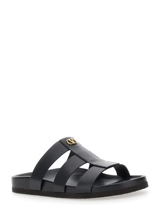 Valentino Garavani Mens Sandals Cage Design Black Leather Calf