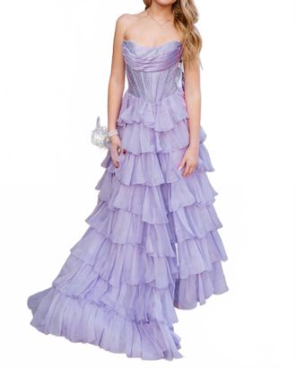 Sherri Hill Strapless Prom Dress With Chiffon Ruffle Skirt In Lilac