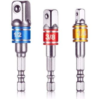 OEM Adaptadores De Vasos Para Taladro/atornillador De Impacto. Juego De 3 Adaptadores De Mandril De Accionamiento Cuadrado De 1/4, 1/2 Y 3/8 En Cromo Vana