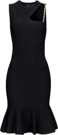 Pinko Zwarte Gebreide Midi Jurk - Dames - Casual kleedjes - Zwart - L - Kleedjes