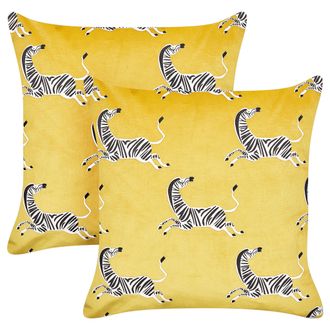 Beliani Beliani - Lote De 2 Cojines Decorativos De Terciopelo Con Motivo De Cebras En Color Amarillo 45 X 45 Cm Aconitum