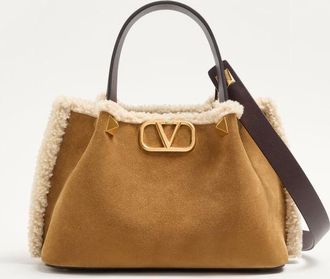 Valentino Garavani Valentino Garavani Small Suede Shopping Bag With Sheepskin Lining Wo