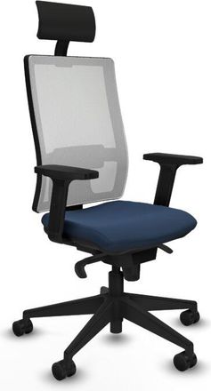 Piqueras y Crespo Piqueras Y Crespo - Horna sincro malla blanca similpiel azul marino brazos 2D base piramidal cabecero fijo ruedas 65mm nailon