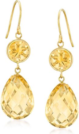 Ross-Simons Citrine Drop Earrings in 14kt Yellow Gold