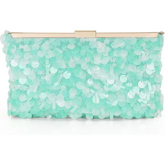 Badgley Mischka Briar Mixed Sequin Hinged Frame Clutch in Light Mint Green at Nordstrom, Size Small