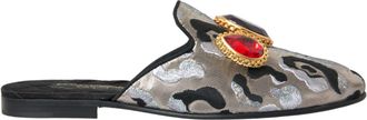 Dolce & Gabbana Gray Jacquard Crystal Mule Flat Sandals Womens Shoes