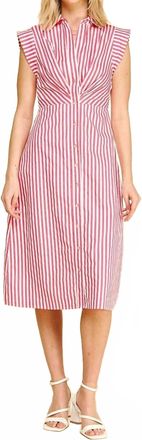 Pinch Design Striped Button Down Midi Dress In Red/white