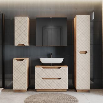 Vicco Juego De Muebles De Ba&ntilde;o Lotta, Roble/cachemira Con Estructura De Azulejos, 5 Partes, Vicco