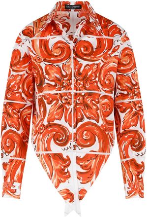 Dolce & Gabbana Camicia Dolce & Gabbana in popeline di cotone con stampa maioliche