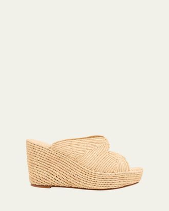 Carrie Forbes Lilou Raffia Platform Wedge Mules