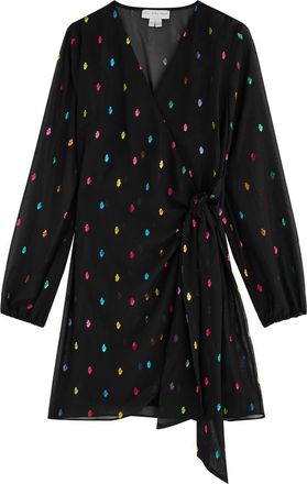 Never Fully Dressed Vienna Printed Chiffon Mini Wrap Dress - Black - 6 (UK6 /xs)