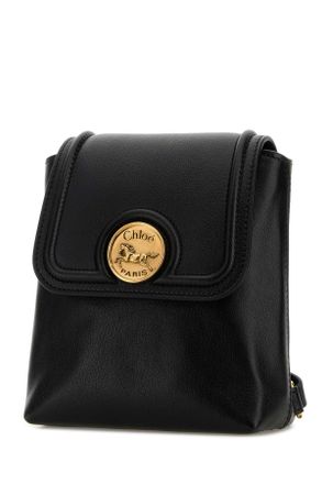 Chlo&eacute; Womens Black Leather Horse Medal Backpack Zaini