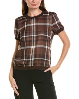 Tahari by ASL Petite Twill Short Sleeve Knit Top