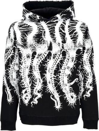 Octopus Zwarte hoodie met tentakelborduursel - Heren - Hoodies - Zwart - XS - Katoen - Hoodies & sweatvesten