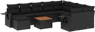 vidaXL Set De Sof&aacute;s De Jard&iacute;n 11 Pzas Y Cojines Rat&aacute;n Sint&eacute;tico Negro Vidaxl