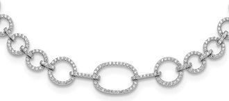 Diamond2Deal Sterling Silver CZ Circle Open Link Necklace 16 with 2 Ext