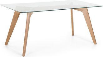 Beliani Mesa De Comedor Moderna Tablero De Vidrio Patas Inclinadas De Madera Maciza Sala De Estar 180 X 90 Cm Hudson Ii