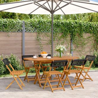 vidaXL Vidaxl - Sillas De Jard&iacute;n Plegables 6 Uds Madera Maciza Y Rat&aacute;n Pe Negro