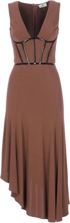 Elisabetta Franchi Bruine Viscose Jurk Mouwloos Voorrits - Dames - Casual kleedjes - Bruin - S - Kleedjes