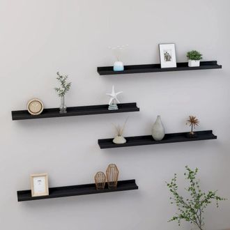 vidaXL Wall Shelf Set of 4 Black MDF Medium Decorative Inlays