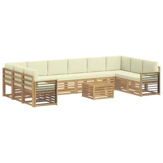 vidaXL Conjunto De Sof&aacute;s De Exterior 11 Pcs Blanco Y Crema Poli&eacute;ster Vidaxl